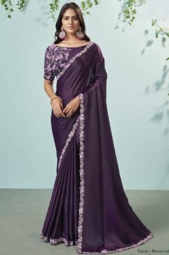 Dark Purple Crepe Silk Designer Saree