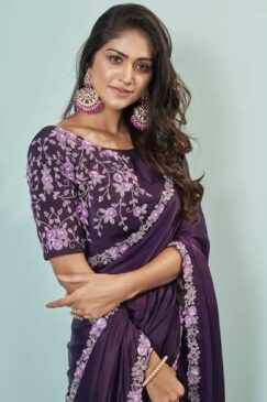 Alternative view of Dark Purple Crepe Silk Designer Saree