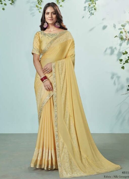 Yellow Silk Georgette Designer Saree