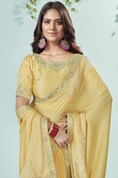 Alternative view of Yellow Silk Georgette Designer Saree