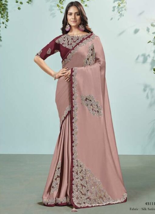 Mauve Silk Satin Designer Saree