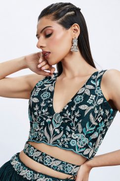 Alternative view of Teal Floral Sequinned Wedding Lehenga Choli