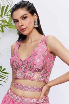 Alternative view of Pink Floral Sequinned Wedding Lehenga Choli