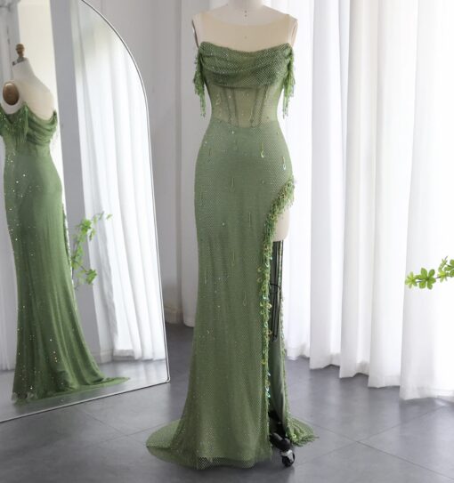 Sequin Embellished High Split Evening Dress