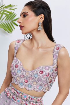 Alternative view of Mauve Floral Sequinned Wedding Lehenga Choli