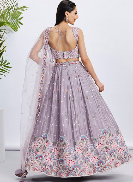 Premium Cream Jacquard Tissue Sequinned Thread & Embroidered Lehenga Choli for Wedding & Festive Wear