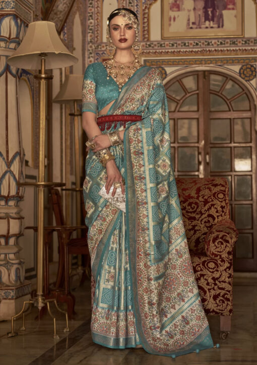 Sky Blue Traditional Silk Saree
