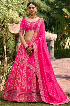 Pink Banarasi Silk Embroidered Bridal Lehenga Choli