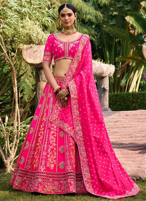 Pink Banarasi Silk Embroidered Bridal Lehenga Choli
