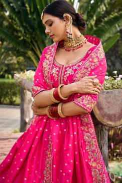 Alternative view of Pink Banarasi Silk Embroidered Bridal Lehenga Choli