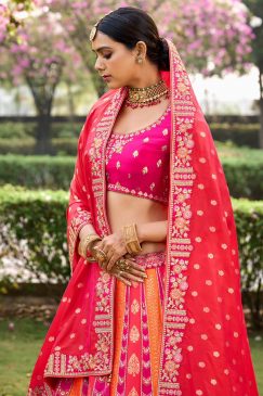 Alternative view of Multicoloured Banarasi Silk Embroidered Bridal Lehenga Choli