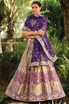 Alternative view of Purple Banarasi Silk Embroidered Bridal Lehenga Choli