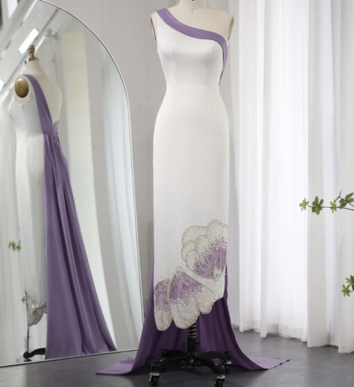 White One Shoulder Sequin Embellished Butterfly Evening Party Dress