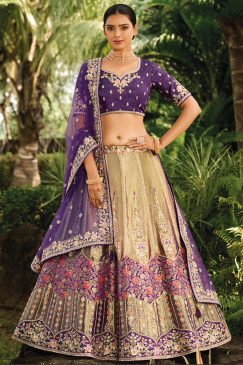 Purple Banarasi Silk Embroidered Bridal Lehenga Choli