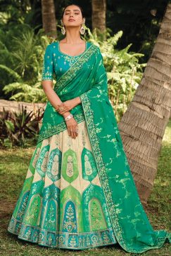 Green Banarasi Silk Embroidered Bridal Lehenga Choli