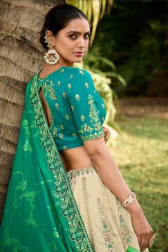 Alternative view of Green Banarasi Silk Embroidered Bridal Lehenga Choli
