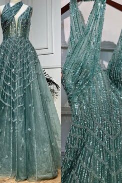 Alternative view of Elegant A-line Halter Neck Embellished Evening Gown