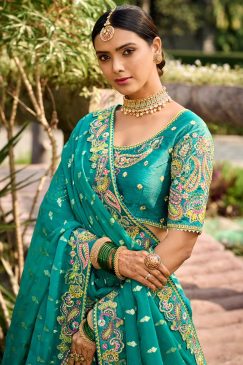 Alternative view of Firozi Weaved Silk Embroidered Bridal Lehenga Choli