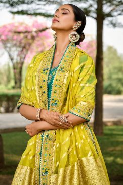 Alternative view of Lemon Weaved Silk Embroidered Bridal Lehenga Choli