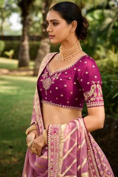 Alternative view of Plum Weaved Silk Embroidered Bridal Lehenga Choli