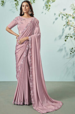 Pink Crepe Silk Designer Saree