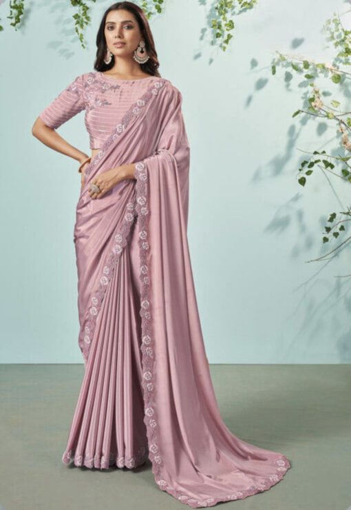 Pink Crepe Silk Designer Saree