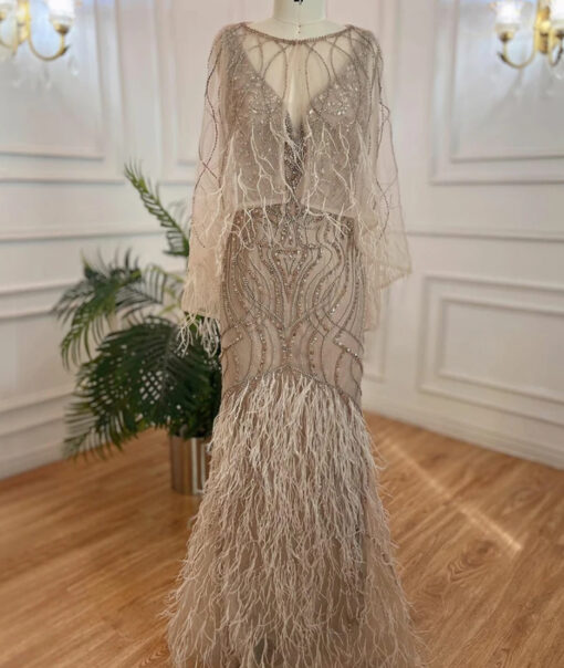 Elegant Embellished Evening Gown With Cape