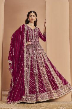 Buy Now Maroon pink Color Beautiful Anarkali Dress For Your Wedding Function