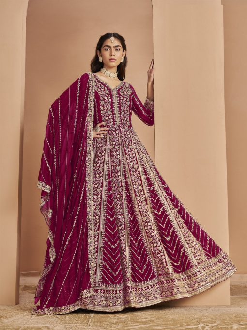 Buy Now Maroon pink Color Beautiful Anarkali Dress For Your Wedding Function