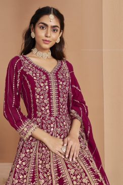 Alternative view of Buy Now Maroon pink Color Beautiful Anarkali Dress For Your Wedding Function