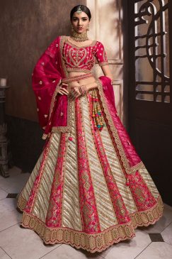 Off White Banarasi Silk Heavy Embroidered Bridal Lehenga Choli