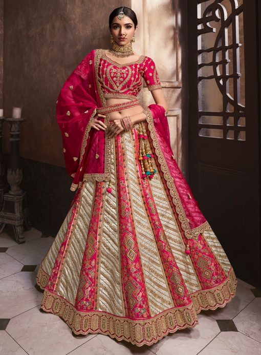 Off White Banarasi Silk Heavy Embroidered Bridal Lehenga Choli