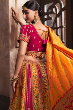 Alternative view of Orange Banarasi Silk Heavy Embroidered Bridal Lehenga Choli
