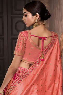 Alternative view of Peach Banarasi Silk Heavy Embroidered Bridal Lehenga Choli