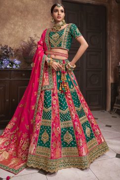 Green Banarasi Silk Heavy Embroidered Bridal Lehenga Choli