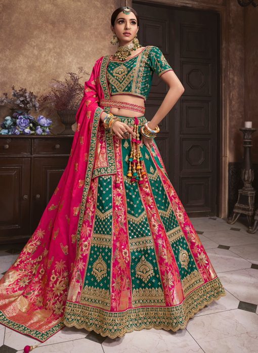 Green Banarasi Silk Heavy Embroidered Bridal Lehenga Choli
