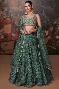 Green Printed Designer Lehenga Choli