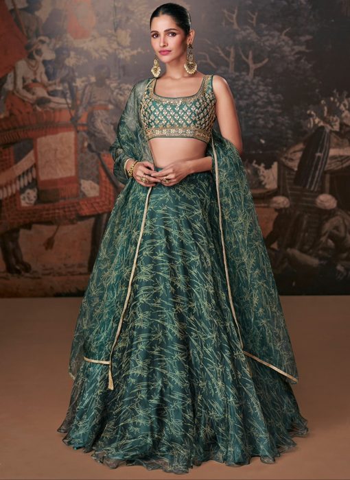 Green Printed Designer Lehenga Choli