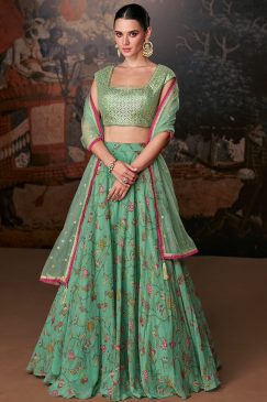 Light Green Printed Designer Lehenga Choli