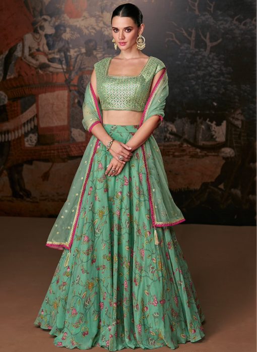 Light Green Printed Designer Lehenga Choli