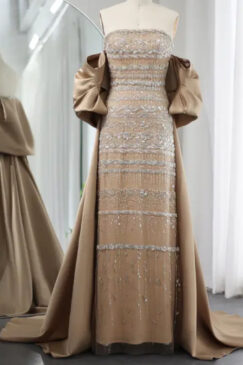 Luxury Sequin Embellished Evening Dress With Cape