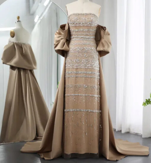 Luxury Sequin Embellished Evening Dress With Cape