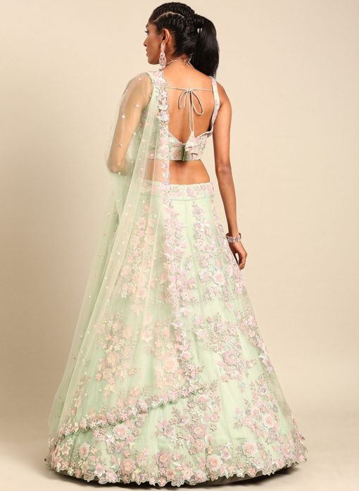 Embroidered Net Green Sangeet & Wedding Wear Lehenga Choli