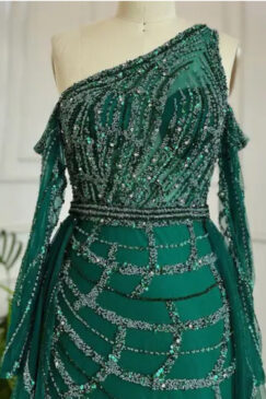Alternative view of Luxury One Shoulder Sequin Embellished Evening Dress With Drape
