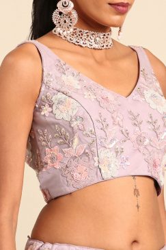 Alternative view of Mauve Net Floral Embroidered Bridal Lehenga Choli