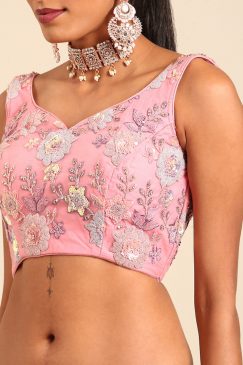 Alternative view of Pink Net Floral Embroidered Bridal Lehenga Choli