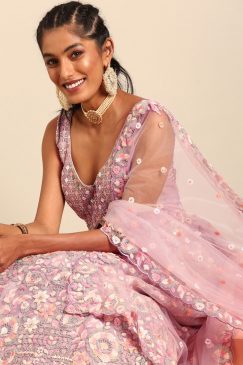 Alternative view of Mauve Net Floral Embroidered Bridal Lehenga Choli