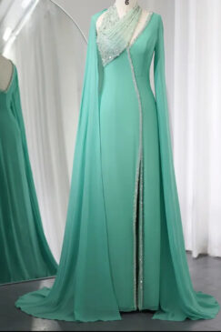 Turquoise Green Sequin Embellished Evening Party Dress m
