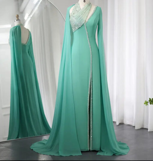 Turquoise Green Sequin Embellished Evening Party Dress m