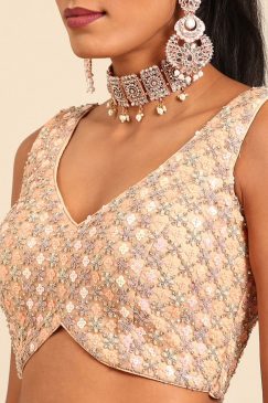 Alternative view of Peach Net Floral Embroidered Bridal Lehenga Choli